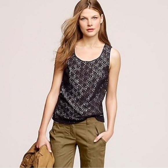 J. Crew Leslie Lace Shell Tank Black Lace Sz 2 - Picture 1 of 11